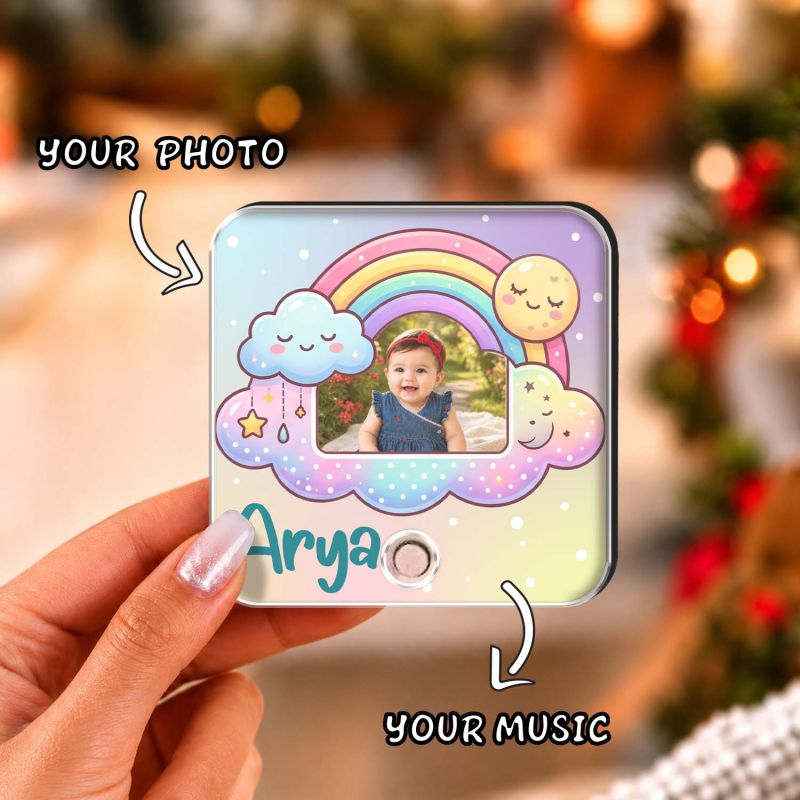 Personalized Baby Photo Musical Fridge Magnet with Favorite Song Baby Memory Gift for Newborn, Baby Shower, Naming Ceremony, First Birthday